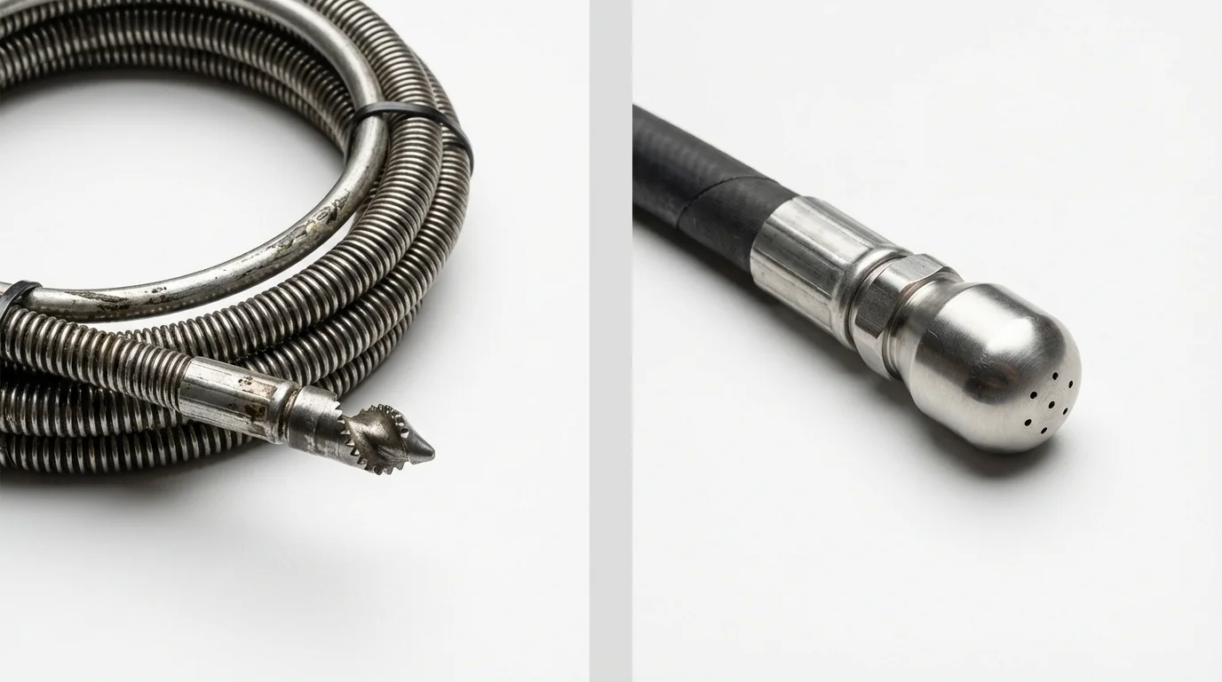 Drain snake cable and hydro jetting nozzle used for drain cleaning in Littleton, CO