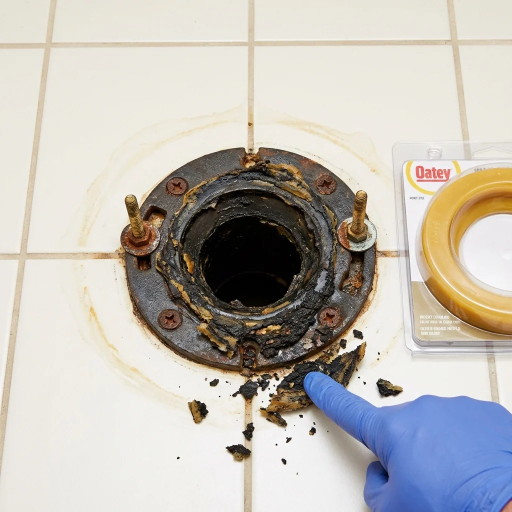 Failed wax ring showing water seepage at the base of a toilet in a Littleton, CO home