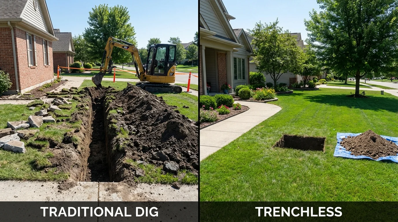 Trenchless sewer repair with minimal yard damage versus traditional excavation in Littleton, CO